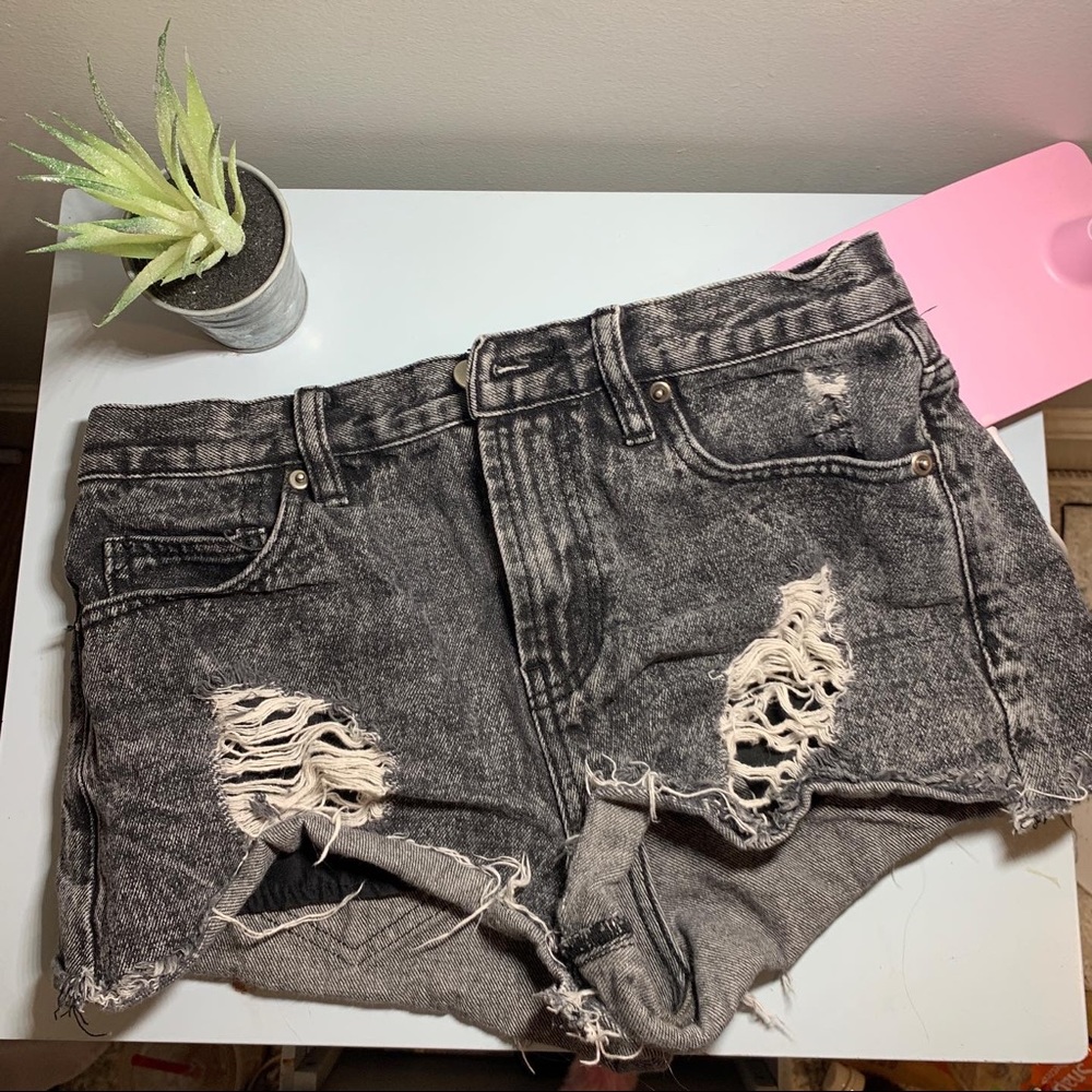 Black Distressed Denim Shorts - Picture 2 of 3